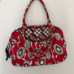 Vera Bradley Criss Cross Bowler Deco Daisy Red Black White Cotton EUC Retired